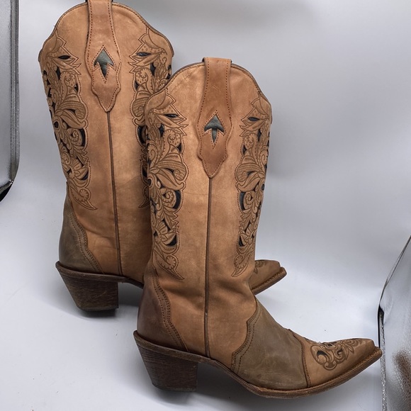 CORRAL Cowgirl Western Laser Tooled Snip Toe Boots Size 10M - Picture 10 of 14